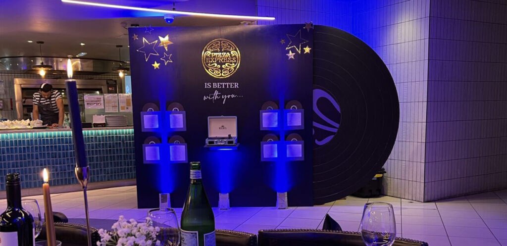 pizza express awards night custom table plan backdrop